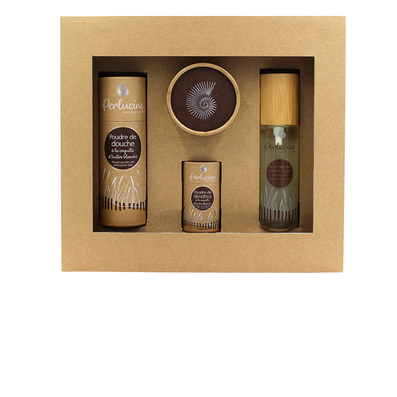 coffret cadeau perlucine 3 poudres et huile nourrissante nacrée